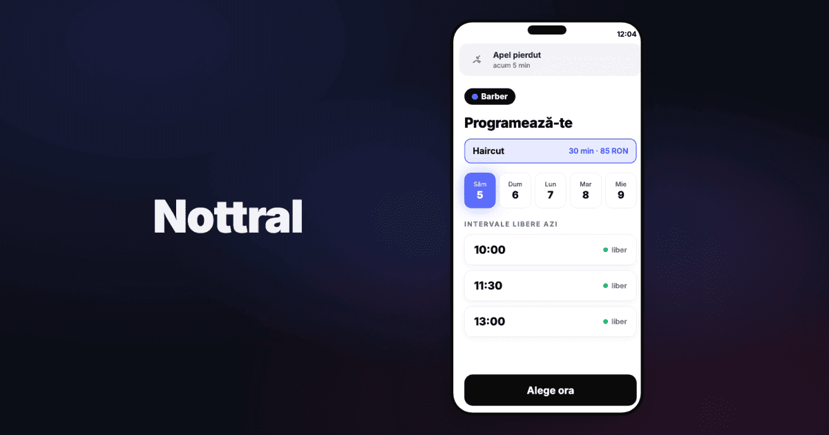 Programări online versus telefon: un client alege o oră disponibilă de pe telefon.
