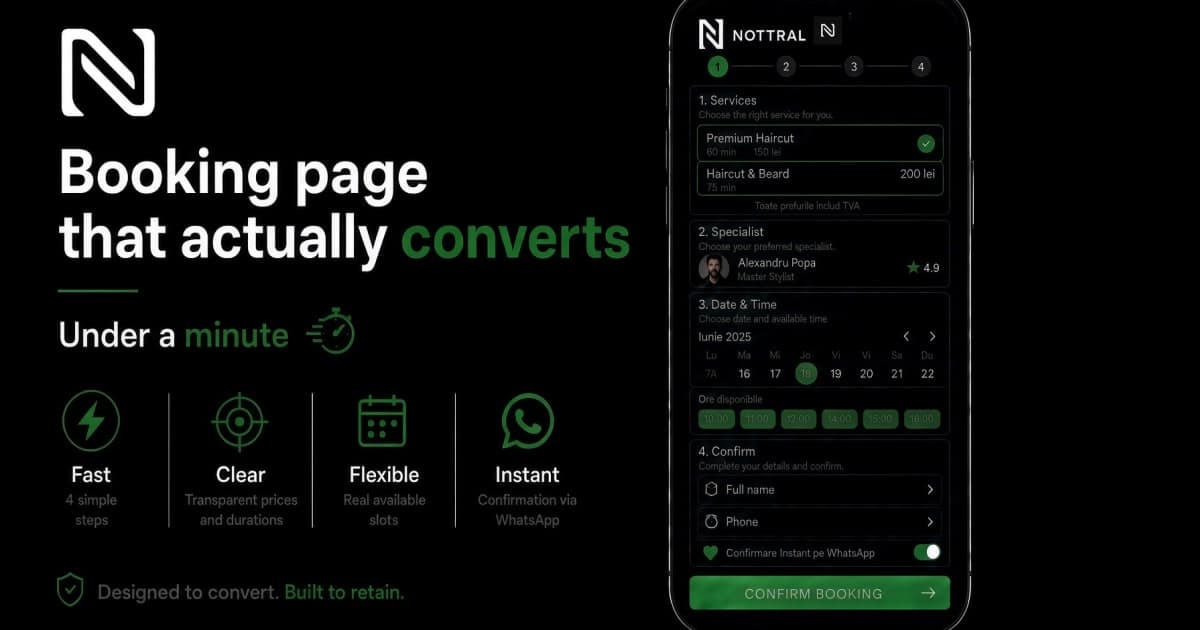 Structure of an online booking page that converts interest into a reservation.