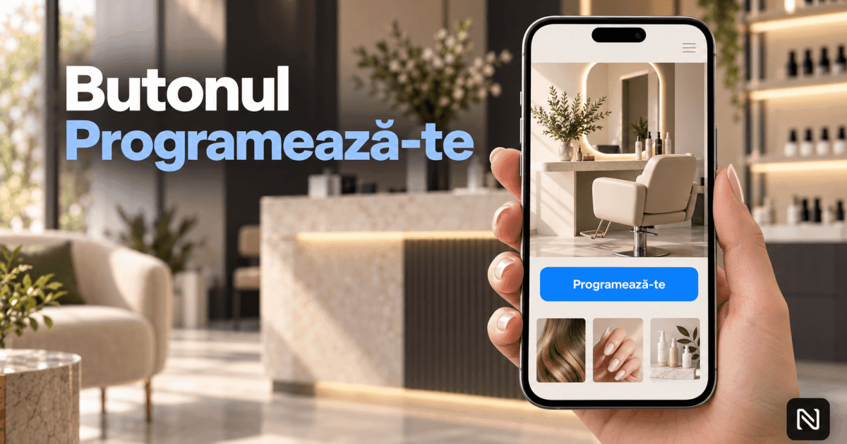 Buton Programează-te vizibil pe site-ul unui salon sau cabinet.