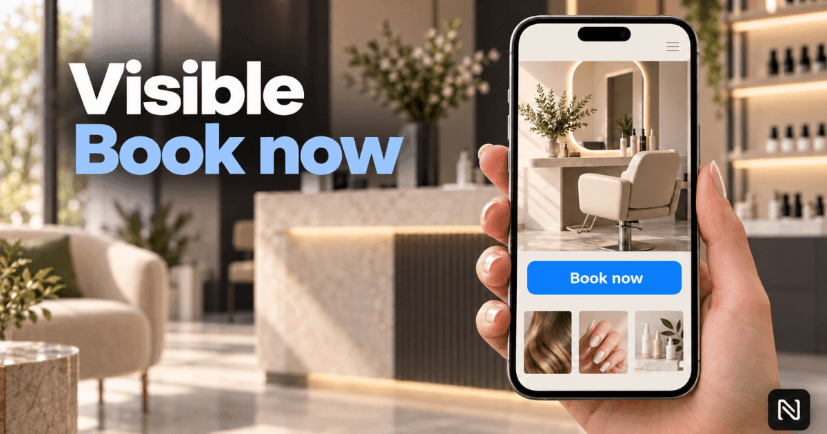 Visible Book now button on a salon or clinic website.
